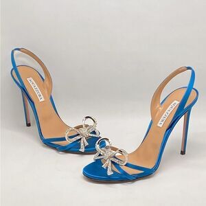 Aquazzura Babe Neon Satin Stiletto Sandals size 39.5